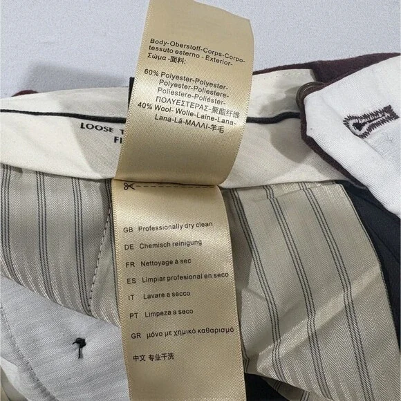 Scotch & Soda Pants Mens Maroon Wool Blend Dress Trousers Loose Taper Fit Sz 30 - Picture 9 of 11